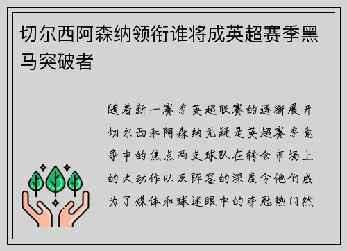 切尔西阿森纳领衔谁将成英超赛季黑马突破者